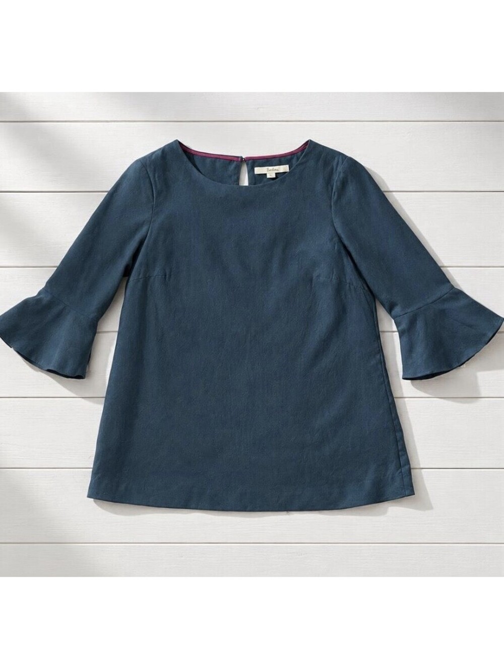 BODEN Women’s Silk Blend Bell Sleeve Boho Blouse In Dark Teal-Size 4